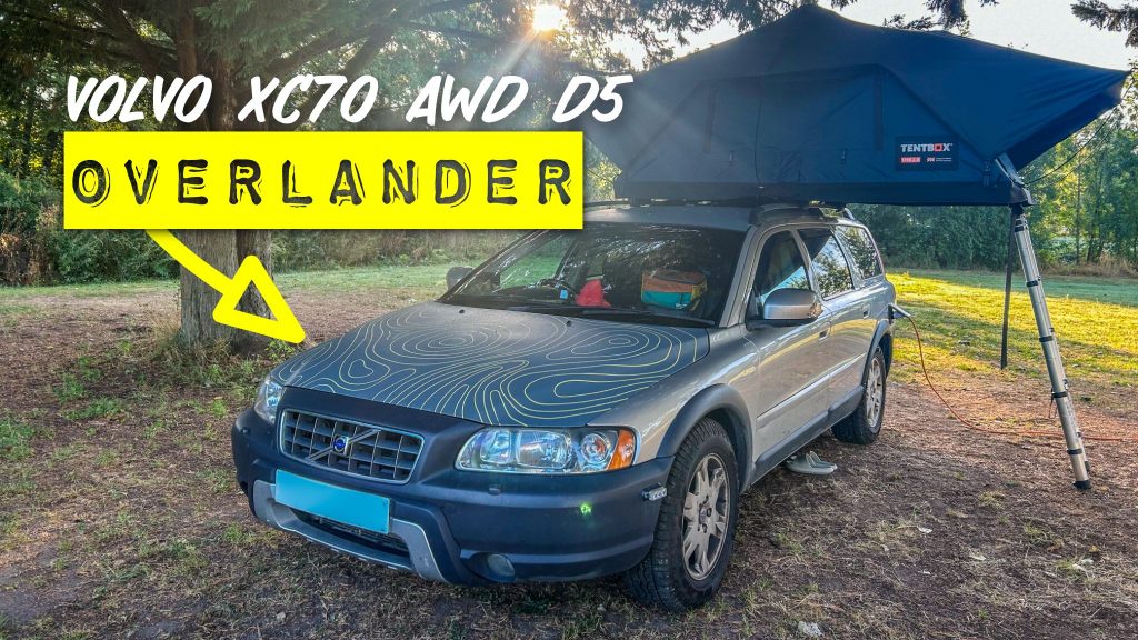 volvo xc70 camping car with roof top tent